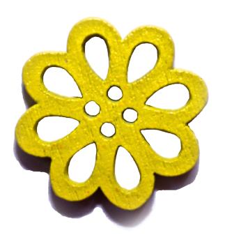 Kids button as blossom of wood in yellow 20 mm 0,79 inch